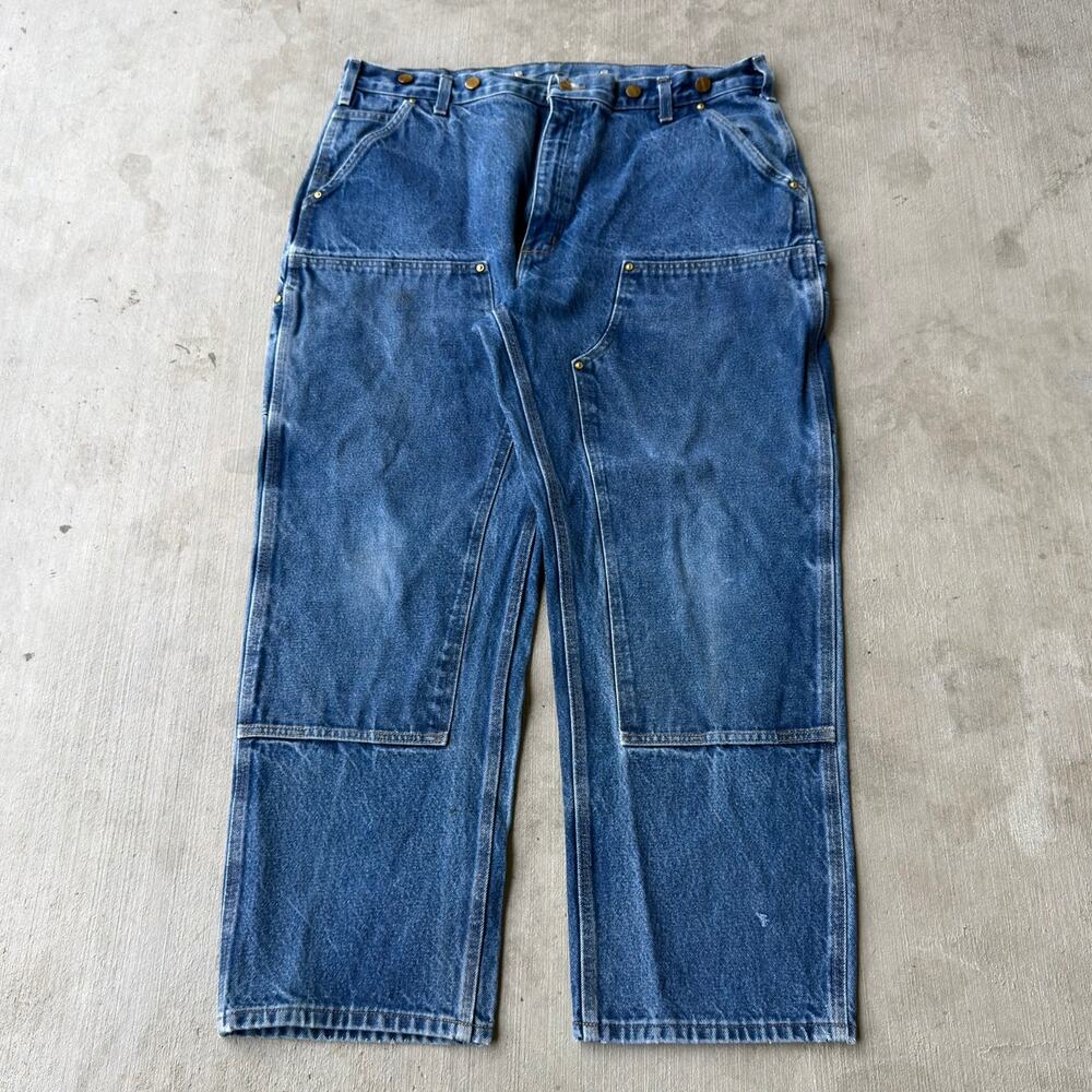 Carhartt denim blue jean double knee work wear carpenter pants